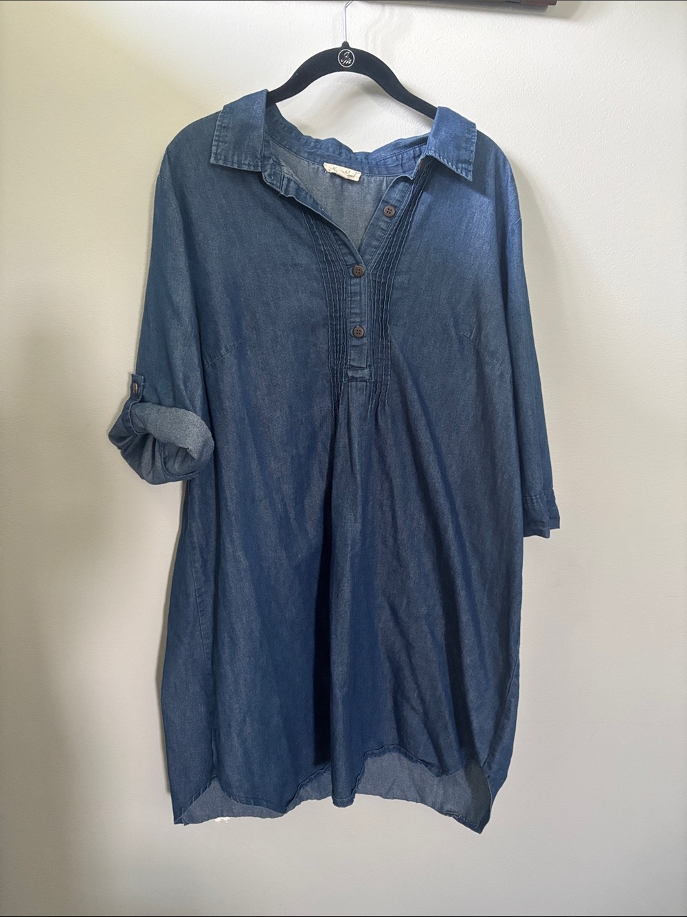 Vintage Kings Road Relaxed Denim Tunic Dress- Blue